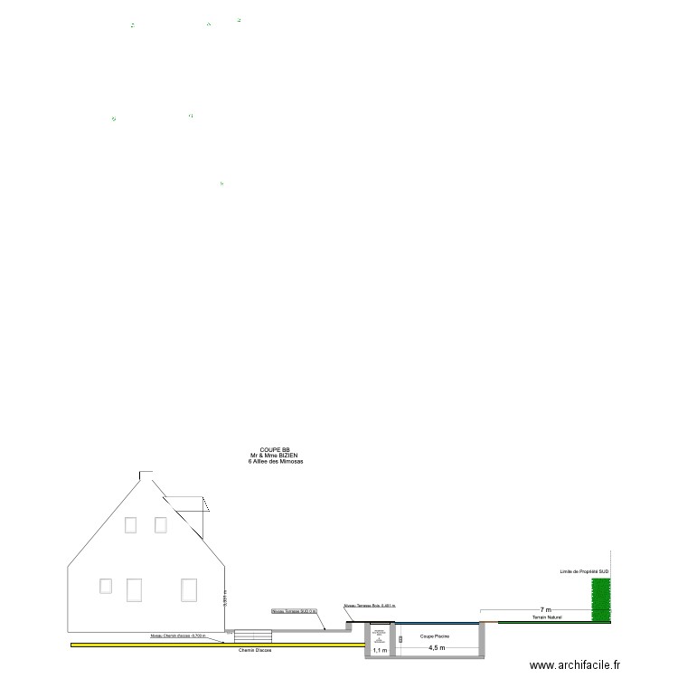 Plan Coupe BB. Plan de 6 pièces et 163 m2