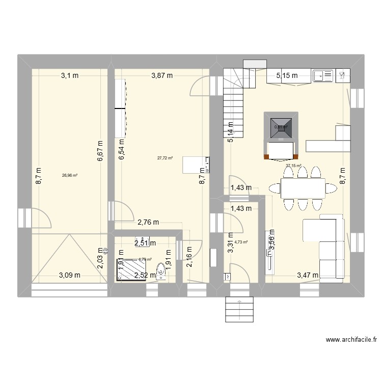 Maison. Plan de 6 pièces et 104 m2