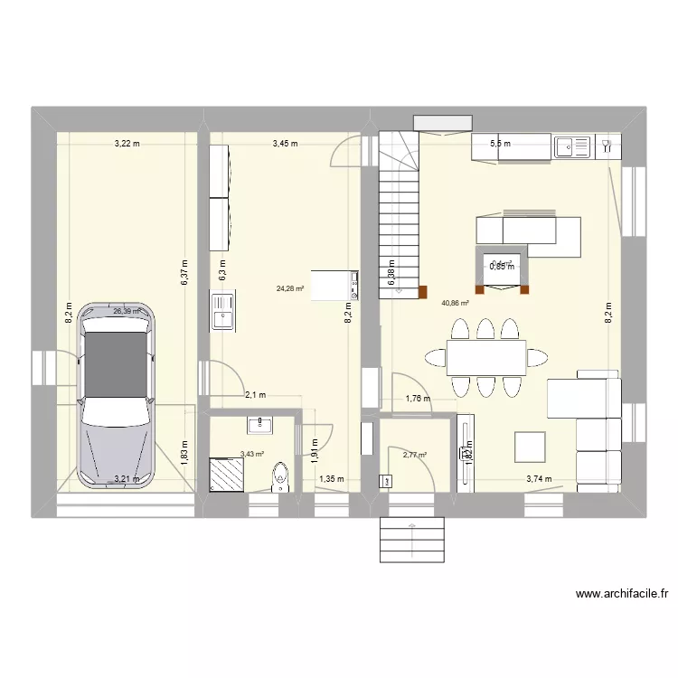 Maison. Plan de 6 pièces et 99 m²