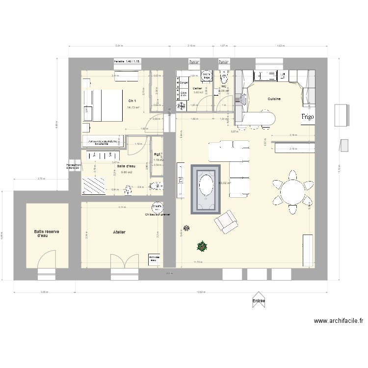 Loft Agrandissement RdeC. Plan de 3 pièces et 97 m2