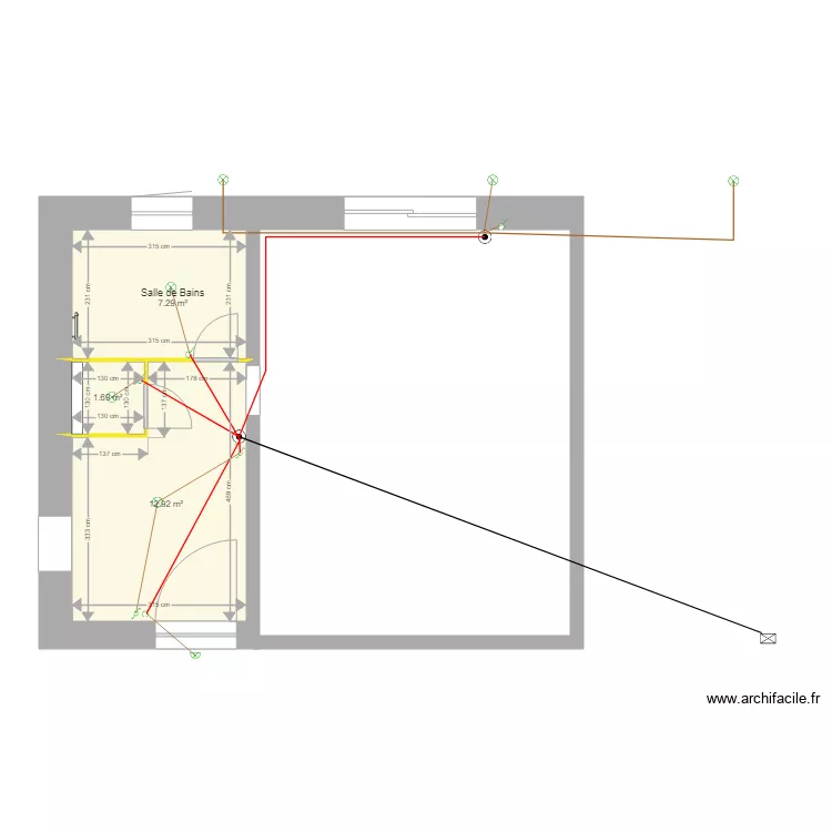 Circuits lumi&egrave;re Hall Salle de bains WC Terrasse. Plan de 