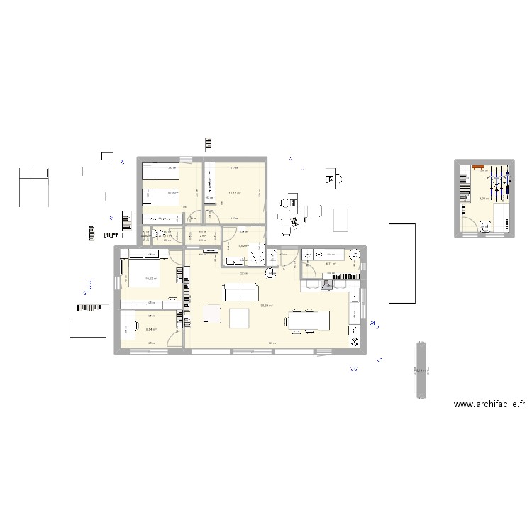 Glasshouse cuisine en coin. Plan de 12 pièces et 99 m2