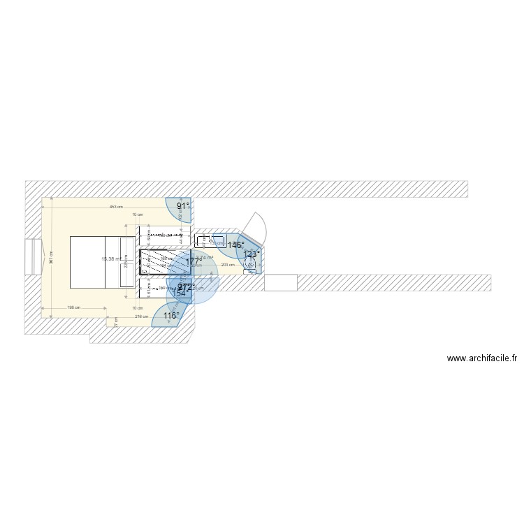 Plan Chambre Valady F2. Plan de 2 pièces et 19 m2