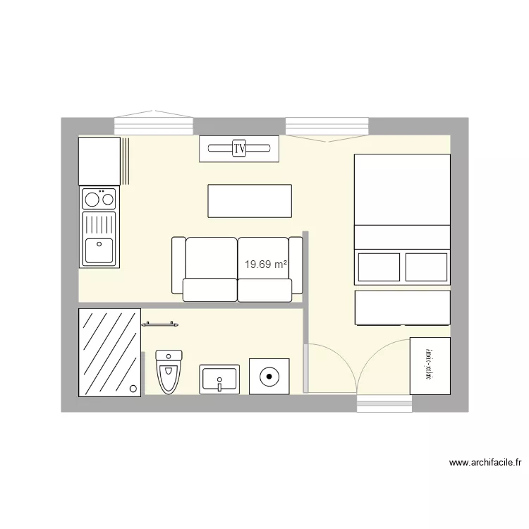 studio 20m2 V2. Plan de 