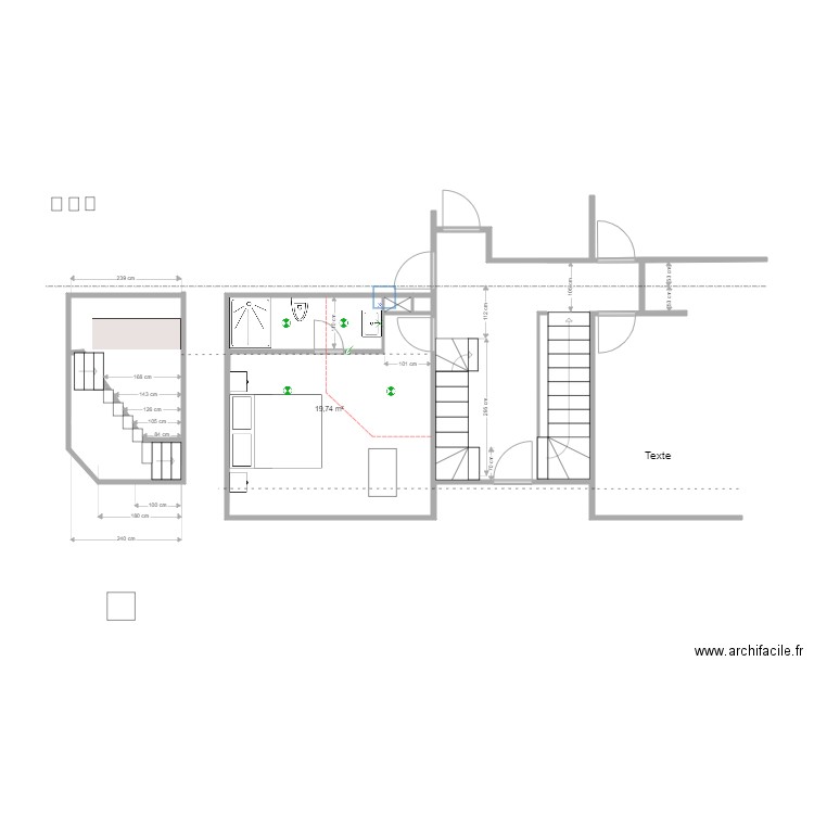 Chambre mezzanine avec salle de bains. Plan de 0 pièce et 0 m2