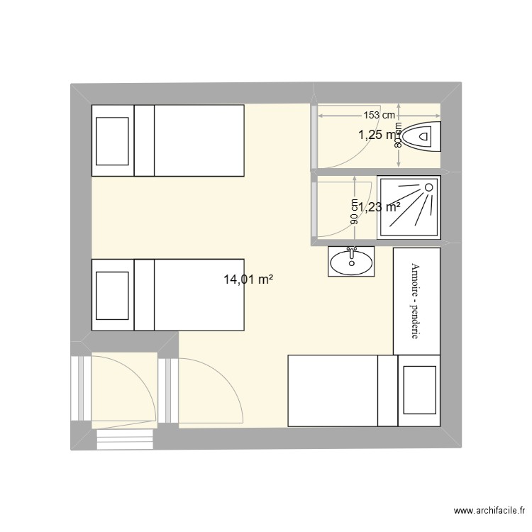 Perso +2. Plan de 3 pièces et 16 m2