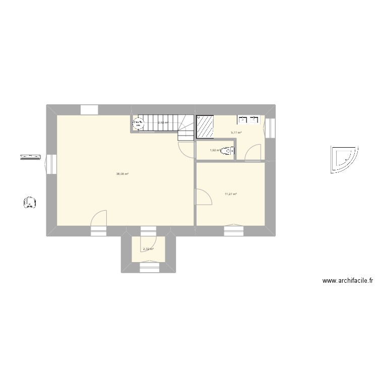 Fraignot vierge. Plan de 6 pièces et 60 m2