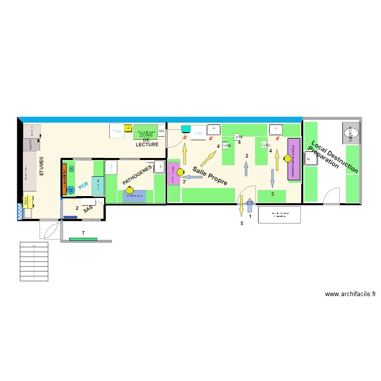 FLUX  DES ECHANTILLONS AU LMC . Plan de 5 pièces et 58 m2