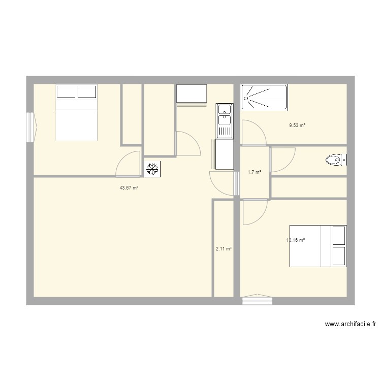 le gralait. Plan de 5 pièces et 70 m2