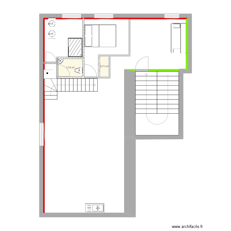 etage 1. Plan de 4 pièces et 2 m2