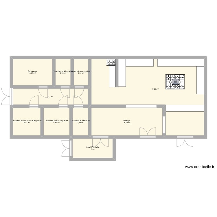 plan cuisine . Plan de 10 pièces et 107 m2