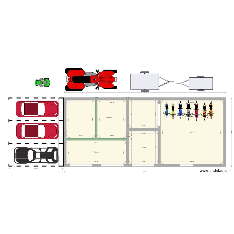 carport avec boxes. Plan de 4 pièces et 116 m2