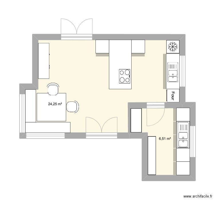 Cuisine Falize deux.. Plan de 2 pièces et 31 m2