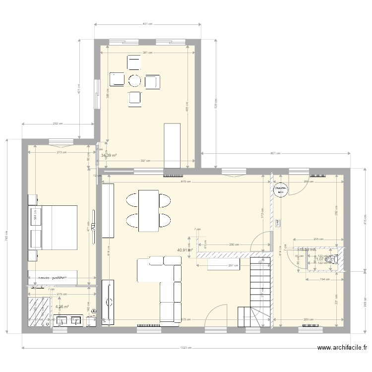 Extension rdc plein pied v2. Plan de 5 pièces et 97 m2