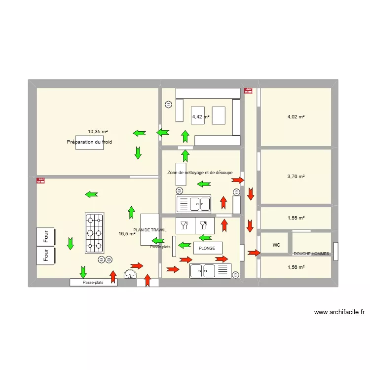 CUISINE RESTO MARCHE EN AVANT DIVO. Plan de 11 pièces et 51 m²