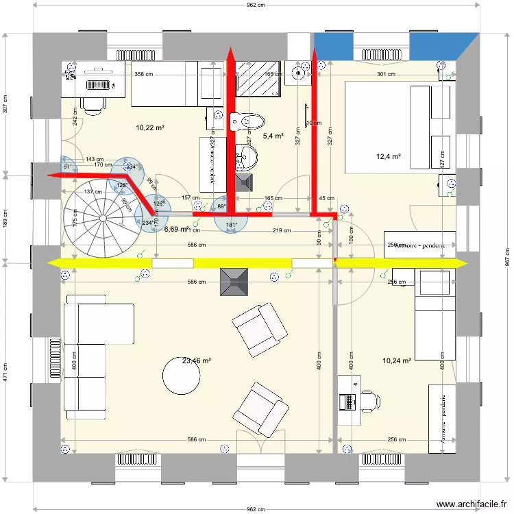 1er &eacute;tage pour Emplacement escalier. Plan de 