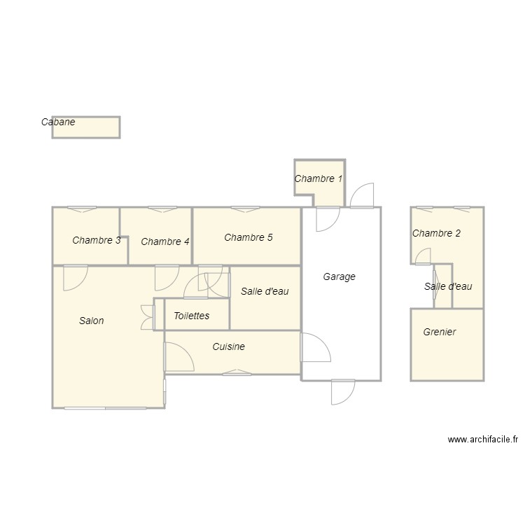 Croquis SAPIN. Plan de 13 pièces et 34 m2