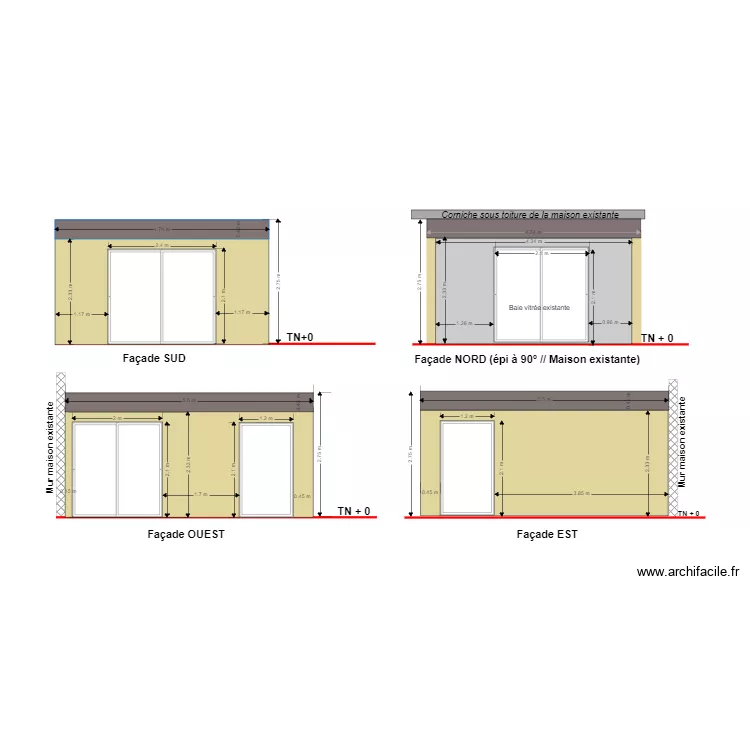 PCMI 2 Plans de fa&ccedil;ade Extension. Plan de 