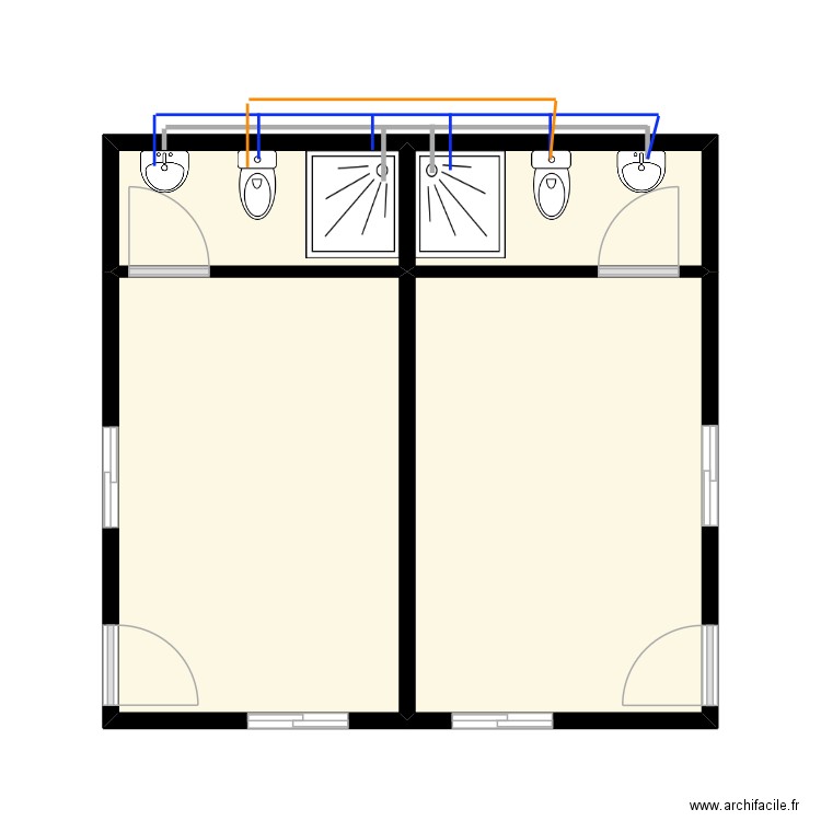 DORTOIR tuyauterie. Plan de 4 pièces et 32 m2
