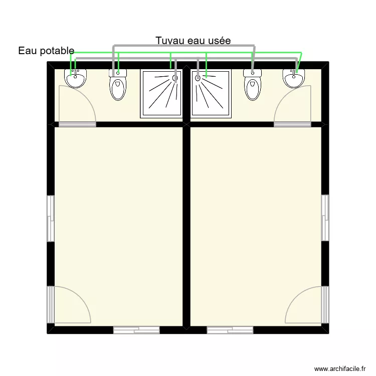 DORTOIR tuyauterie. Plan de 