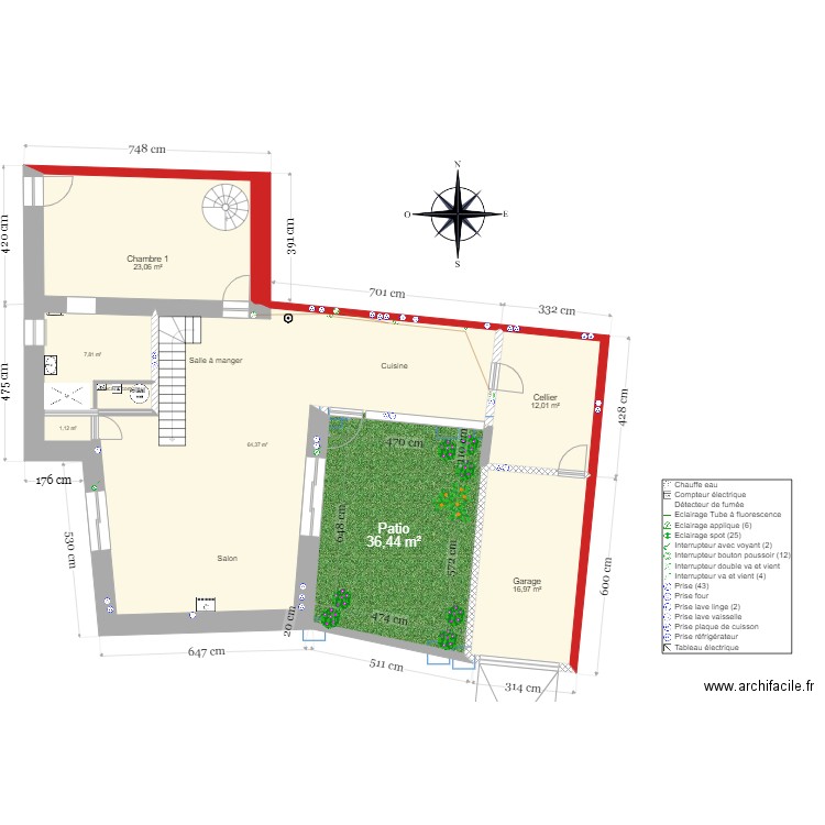 PLAN electricité. Plan de 18 pièces et 249 m2