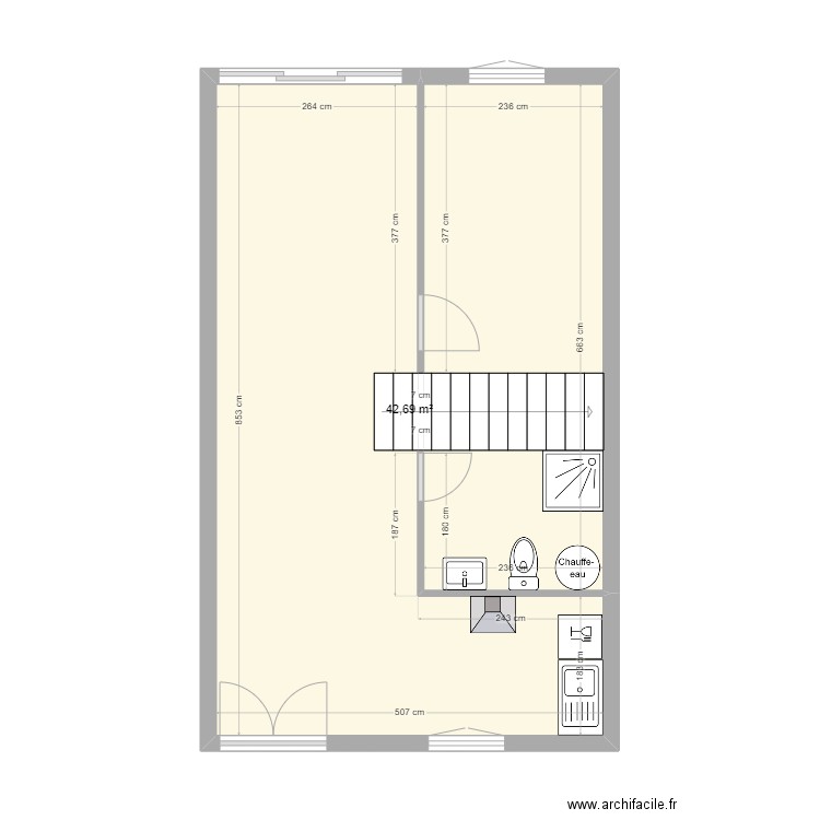 RDC ULLY. Plan de 1 pièce et 43 m2