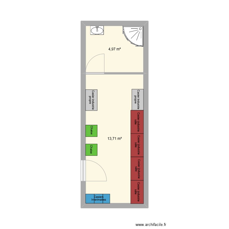 Vestiaire femmes 2022. Plan de 2 pièces et 19 m2