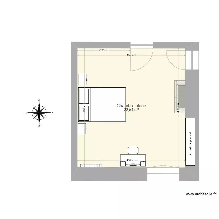 Chambre bleue. Plan de 