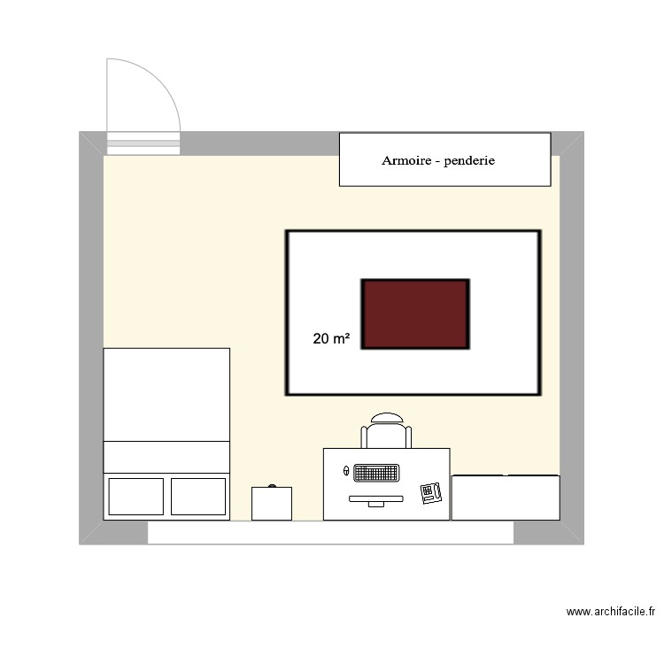 Chambre 1. Plan de 1 pièce et 20 m2
