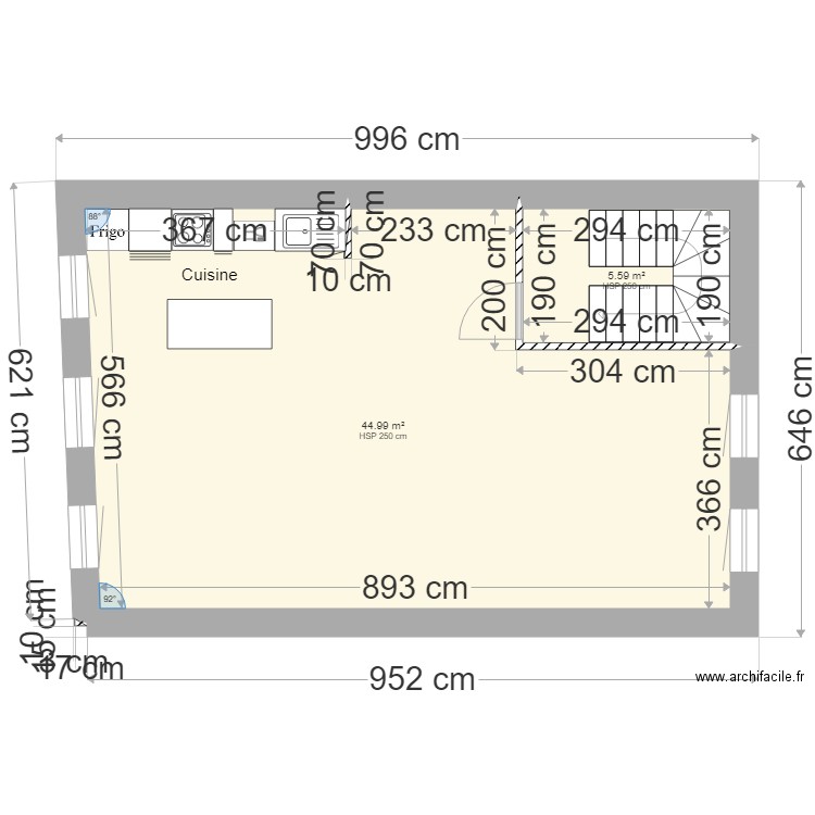 etage duplex bas  L29 vd . Plan de 2 pièces et 51 m2