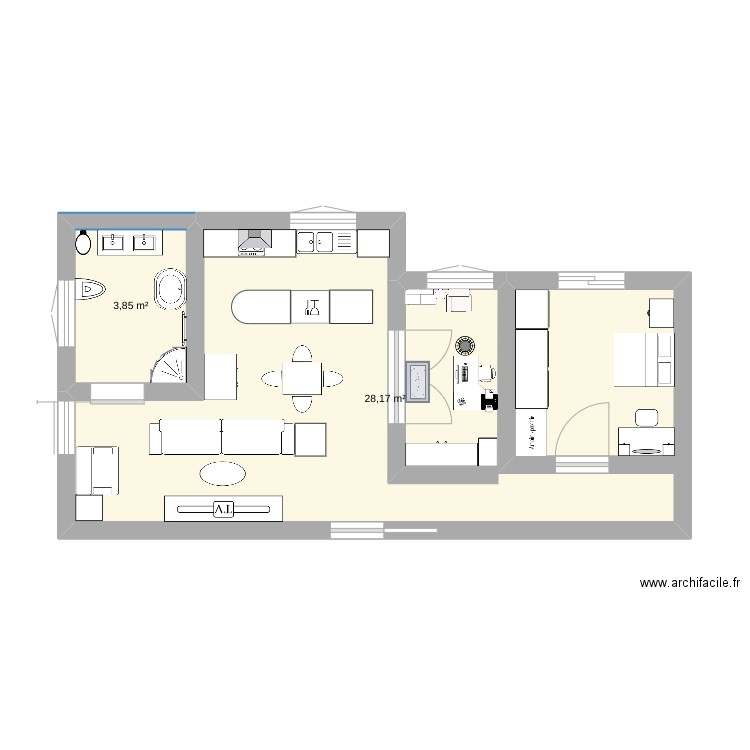 projet ppo plan d'appart. Marie Daniela Guy. Plan de 2 pièces et 32 m2