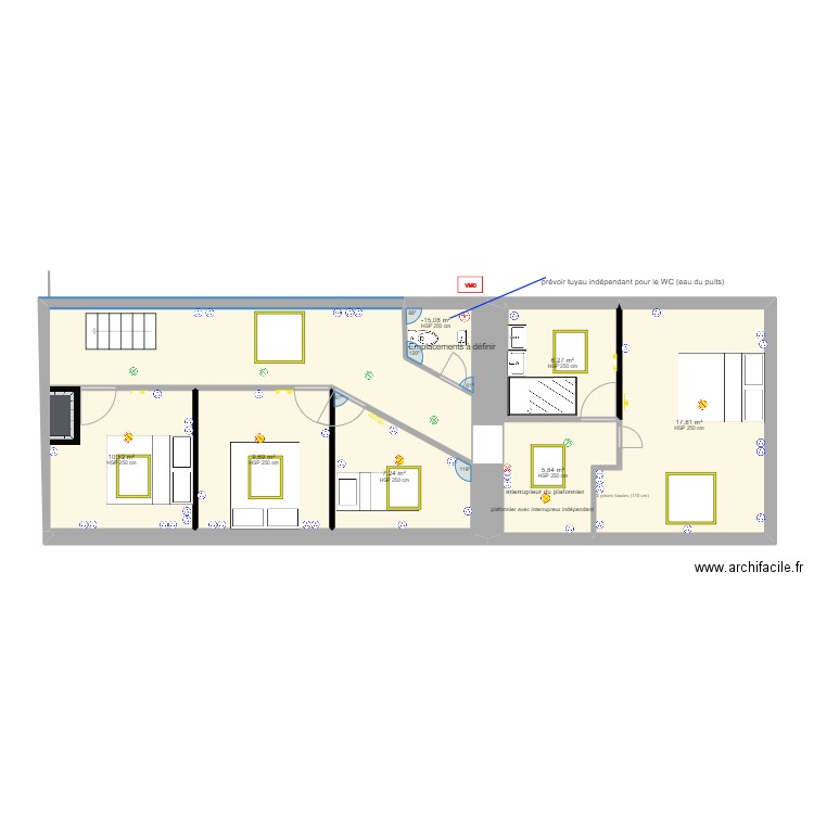 grenier PONT BIHAN V3 couloir élargi 2. Plan de 7 pièces et 60 m2