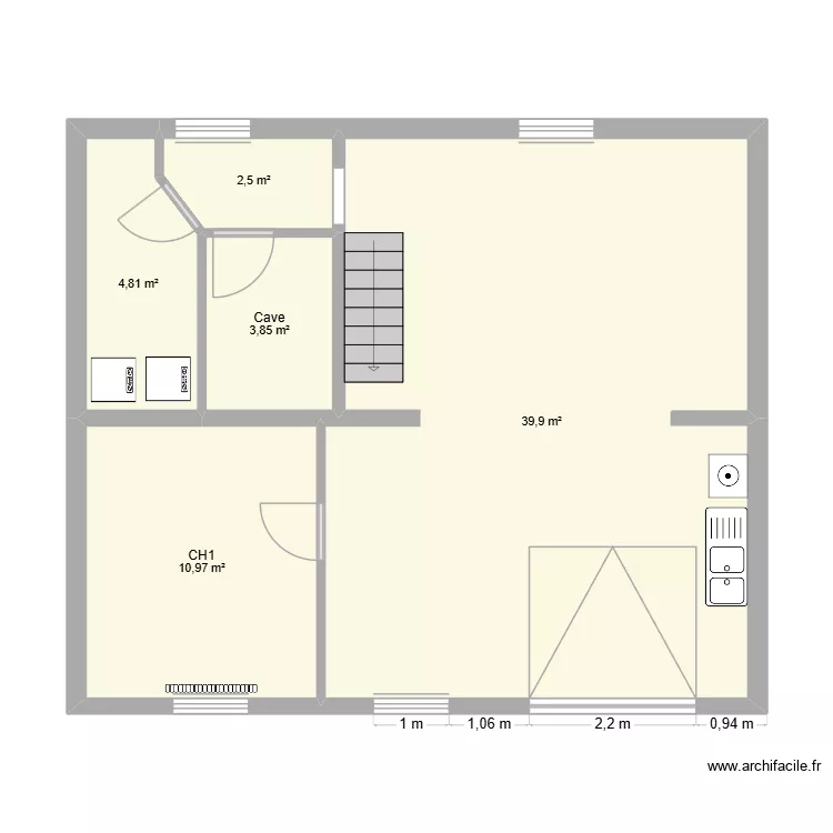 TEST SOUS SOL avant. Plan de 5  et 62 m²