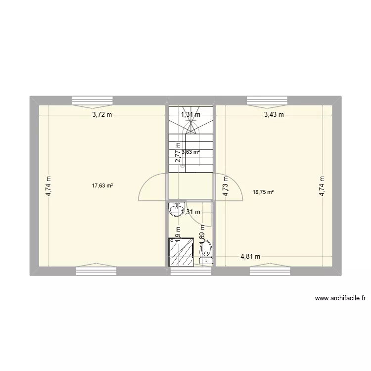BICHE. Plan de 3  et 40 m²