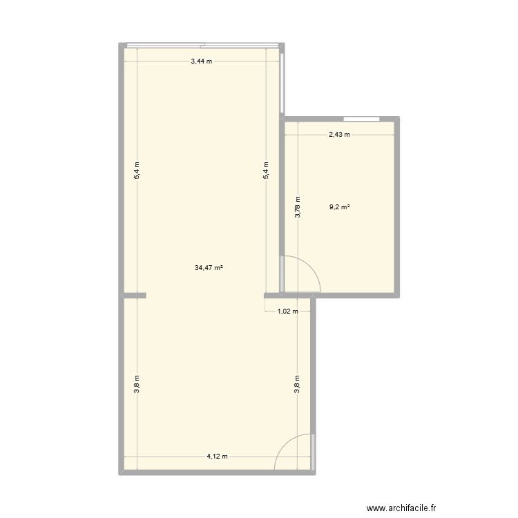 apparteent Margaux. Plan de 2 pièces et 44 m2
