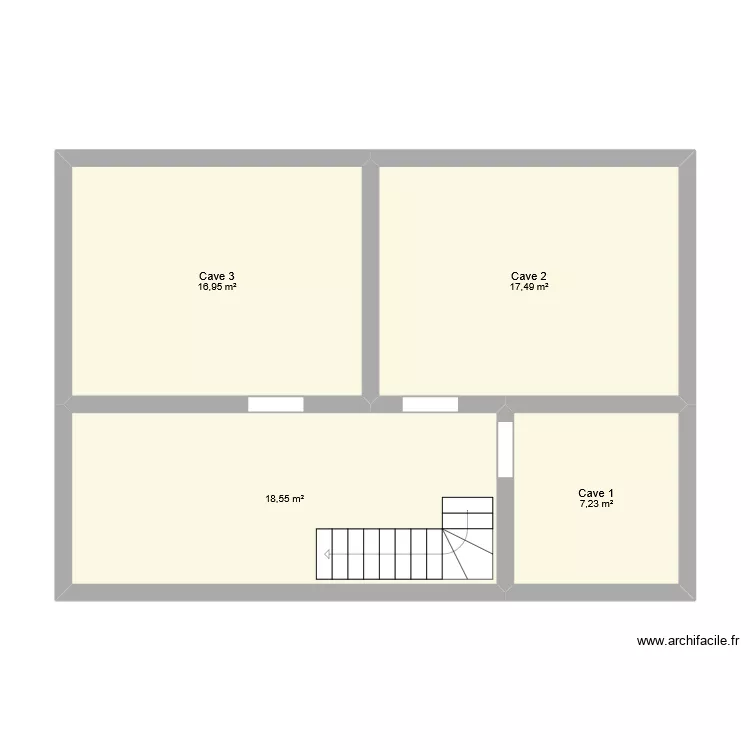 cave. Plan de 4 pièces et 60 m²