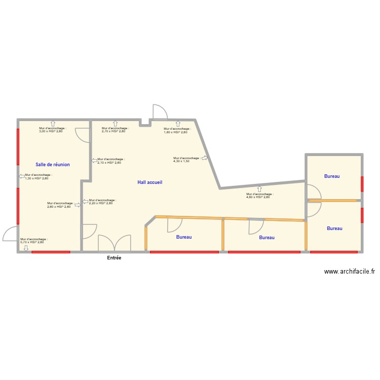 Surfaces accrochage expo. Plan de 6 pièces et 110 m2