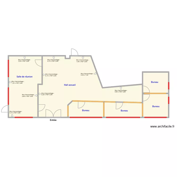 Surfaces accrochage expo. Plan de 6 pièces et 110 m² Surfaces accrochage expo. Plan de 6 pièces et 110 m²