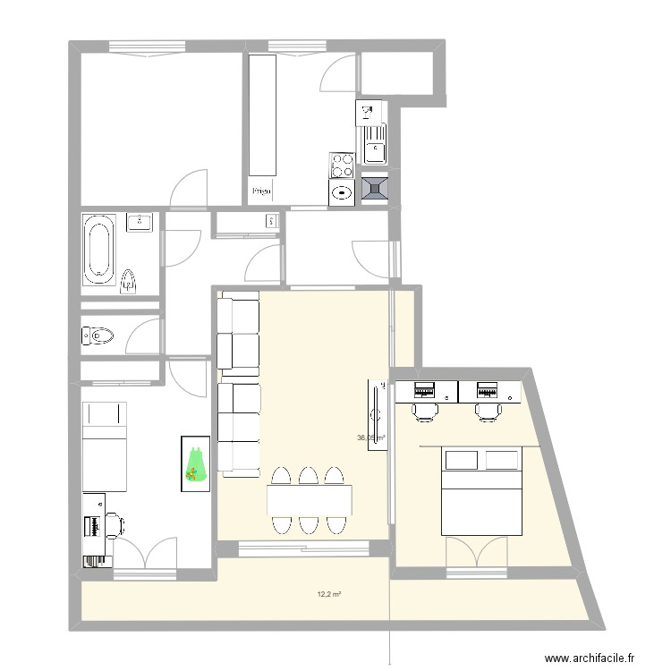 Plan appart t4-avant-traveaux. Plan de 2 pièces et 48 m2