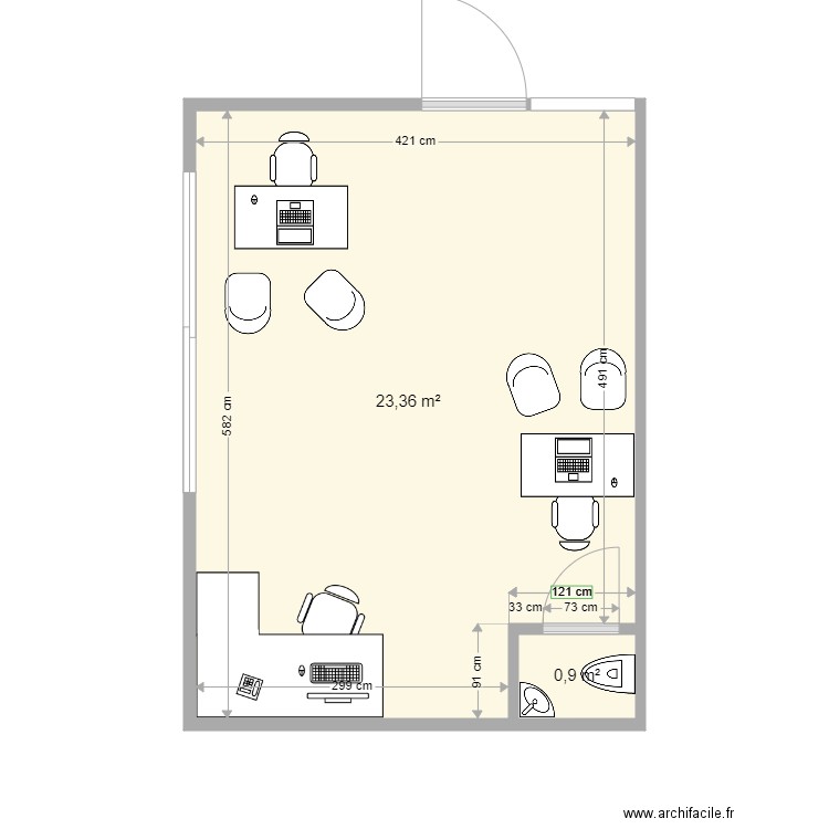 20 pieds double pro type 4. Plan de 2 pièces et 24 m2