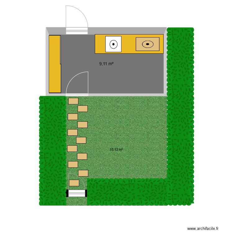 Jardin côté Nord. Plan de 1 pièce et 9 m2