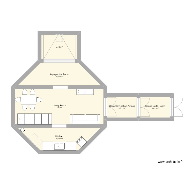 ETLV. Plan de 6 pièces et 46 m2