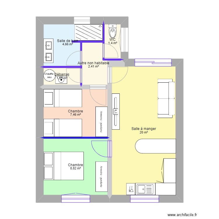Marennes 10-2023-2. Plan de 7 pièces et 46 m2