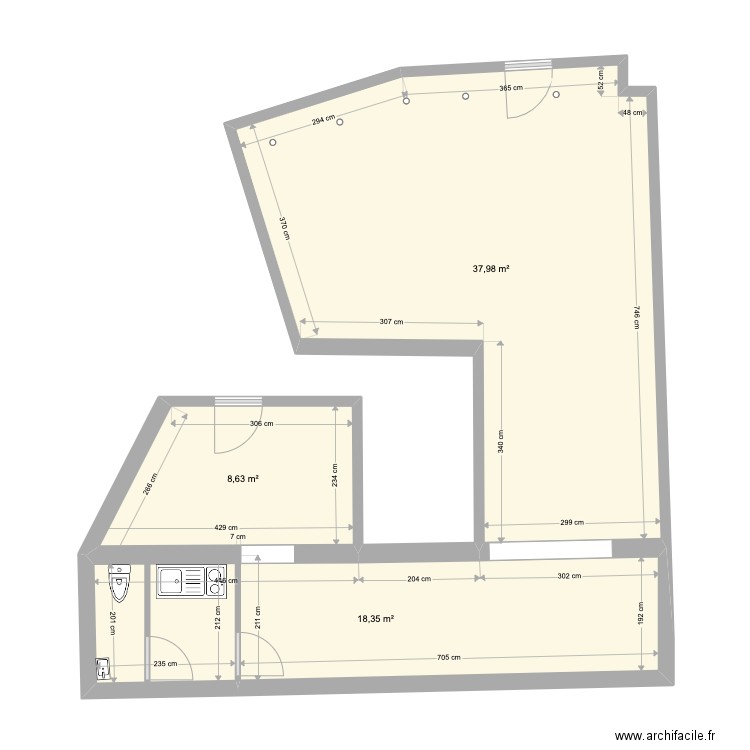 PLAN PROJET PONTOISE. Plan de 3 pièces et 65 m2