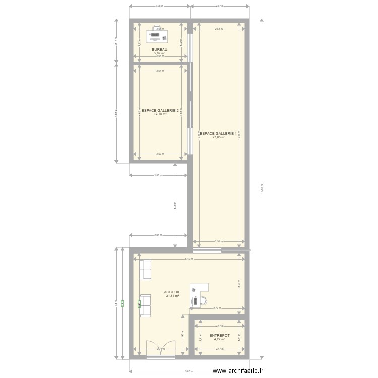 Plan Galerie Skowron 1. Plan de 5 pièces et 71 m2