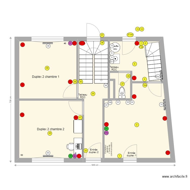 Electricité duplex rez de chaussee. Plan de 0 pièce et 0 m2