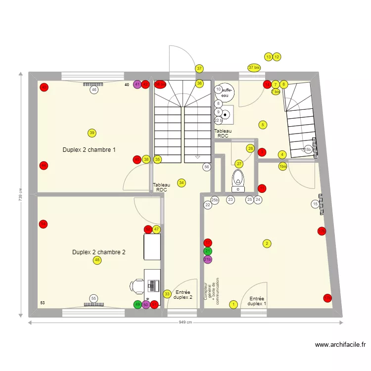 Electricit&eacute; duplex rez de chaussee. Plan de 