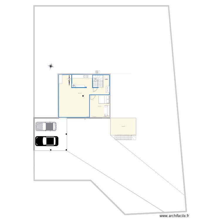 Maison en L V2. Plan de 3 pièces et 79 m2