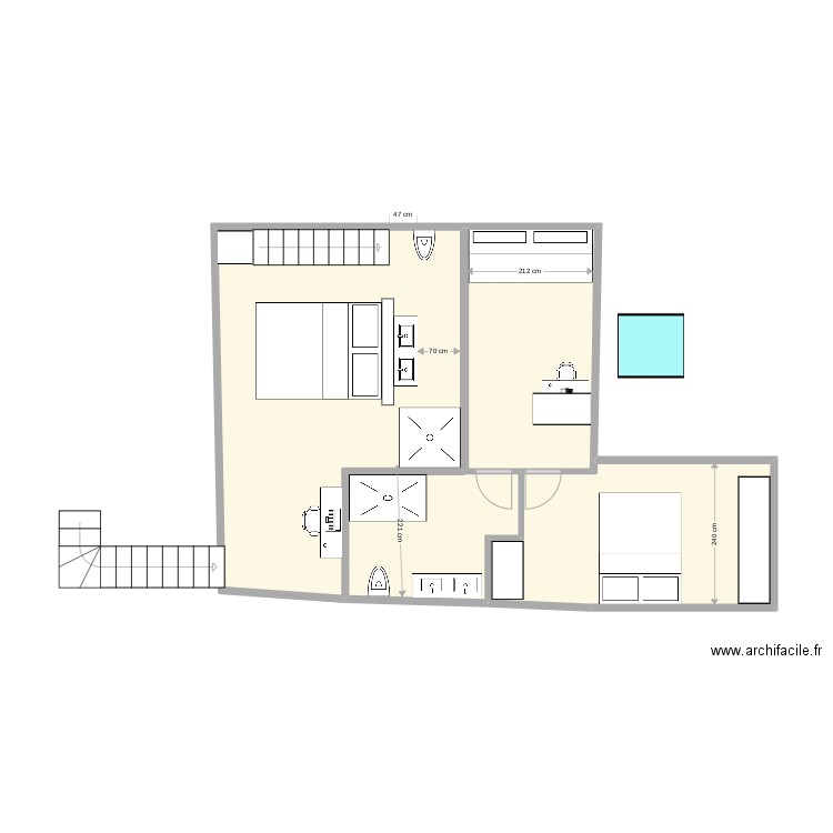 plateau tourraque. Plan de 4 pièces et 45 m2