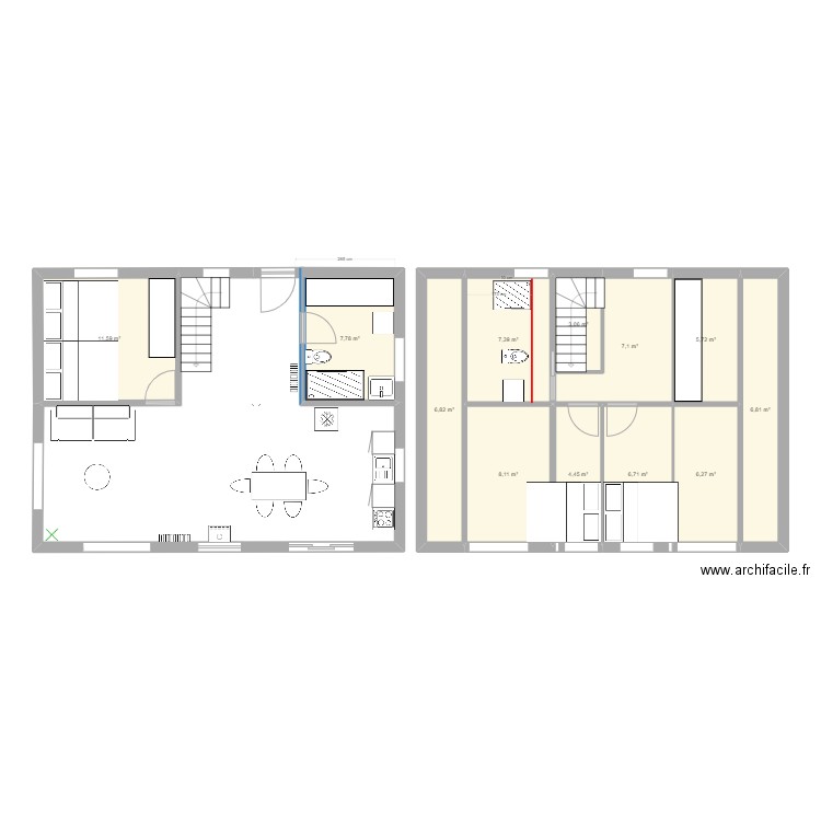 Miq_escalier_centre_loft. Plan de 12 pièces et 82 m2